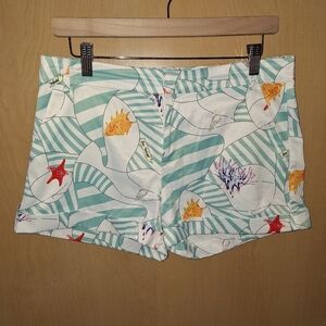 Ovi Turquoise And White Striped Seashells Shorts Size Medium